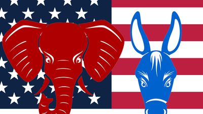 Republican and Democrat party mascots, united states, government, politics