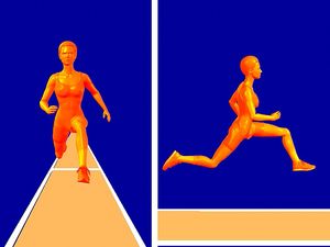 Analyze how the athlete garners momentum for maximum distance in the triple jump