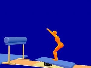 Observe an animation of a gymnast performing the women's vault gymnastics exercise